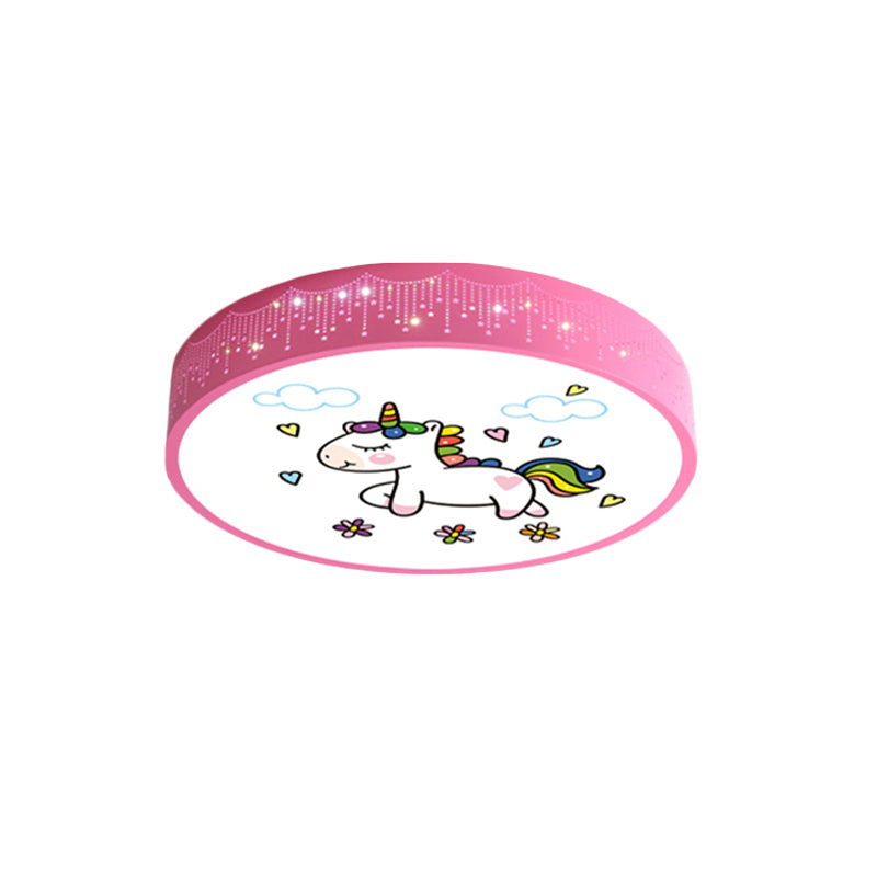 Cartoon LED Flush Light Fixture Pink/Blue Unicorn Pattern Ceiling Mount Lamp with Acrylic Shade Clearhalo 'Ceiling Lights' 'Close To Ceiling Lights' 'Close to ceiling' 'Flush mount' Lighting' 816795