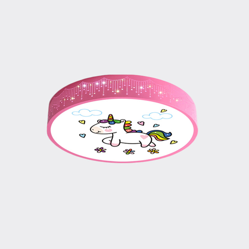 Cartoon LED Flush Light Fixture Pink/Blue Unicorn Pattern Ceiling Mount Lamp with Acrylic Shade Clearhalo 'Ceiling Lights' 'Close To Ceiling Lights' 'Close to ceiling' 'Flush mount' Lighting' 816796