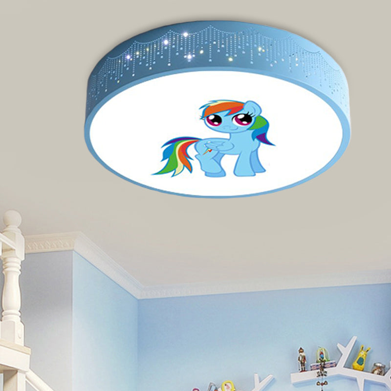 Cartoon LED Flush Light Fixture Pink/Blue Unicorn Pattern Ceiling Mount Lamp with Acrylic Shade Blue D Clearhalo 'Ceiling Lights' 'Close To Ceiling Lights' 'Close to ceiling' 'Flush mount' Lighting' 816797