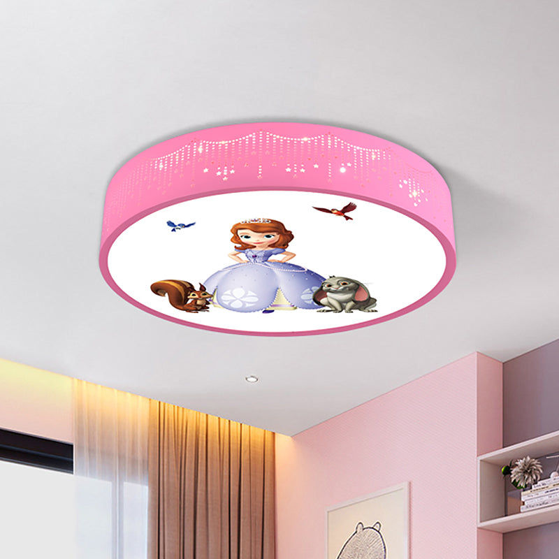 Princess Patterned Drum Ceiling Light Cartoon Acrylic Girl's Room LED Flush Mount Fixture in Pink Clearhalo 'Ceiling Lights' 'Close To Ceiling Lights' 'Close to ceiling' 'Flush mount' Lighting' 816808