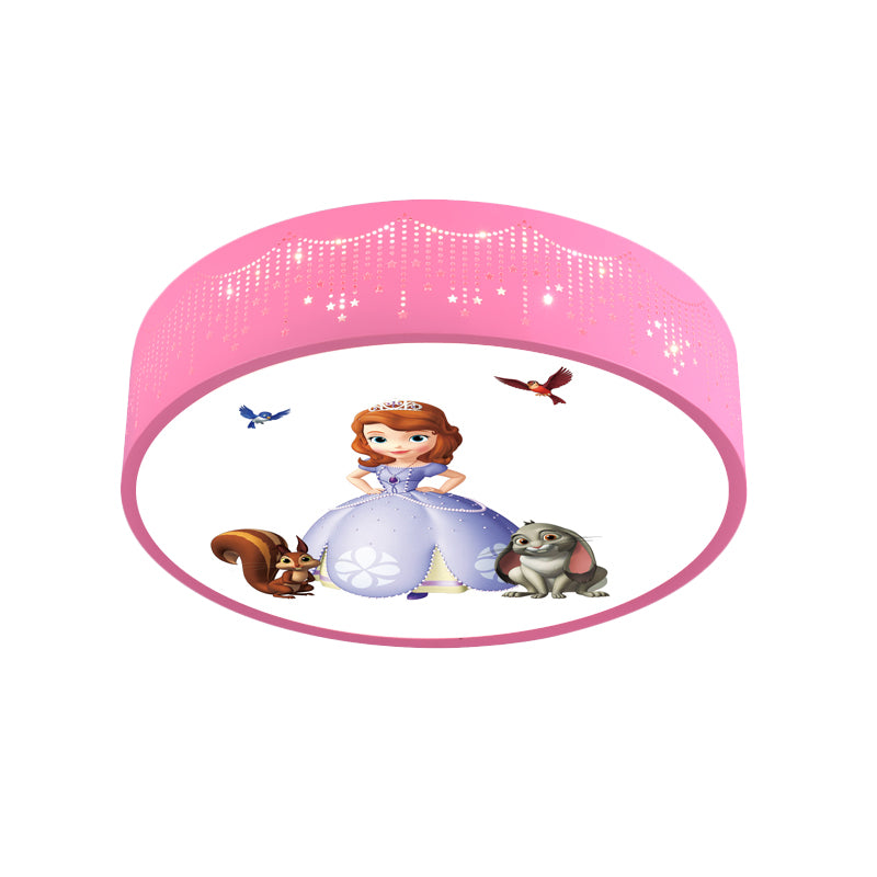 Princess Patterned Drum Ceiling Light Cartoon Acrylic Girl's Room LED Flush Mount Fixture in Pink Clearhalo 'Ceiling Lights' 'Close To Ceiling Lights' 'Close to ceiling' 'Flush mount' Lighting' 816809