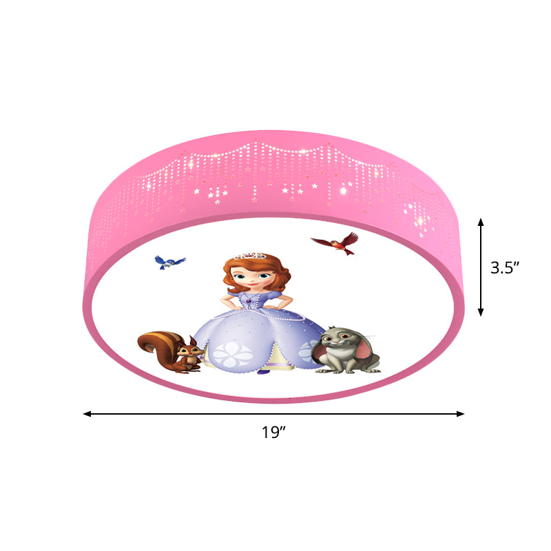 Princess Patterned Drum Ceiling Light Cartoon Acrylic Girl's Room LED Flush Mount Fixture in Pink Clearhalo 'Ceiling Lights' 'Close To Ceiling Lights' 'Close to ceiling' 'Flush mount' Lighting' 816810