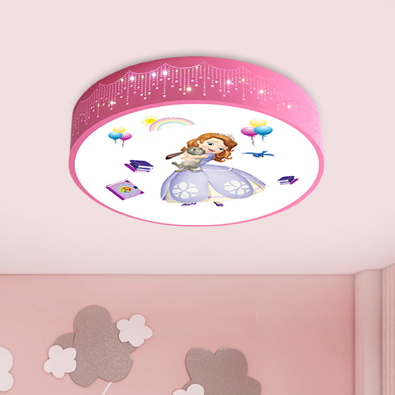 Princess Patterned Drum Ceiling Light Cartoon Acrylic Girl's Room LED Flush Mount Fixture in Pink Pink B Clearhalo 'Ceiling Lights' 'Close To Ceiling Lights' 'Close to ceiling' 'Flush mount' Lighting' 816811