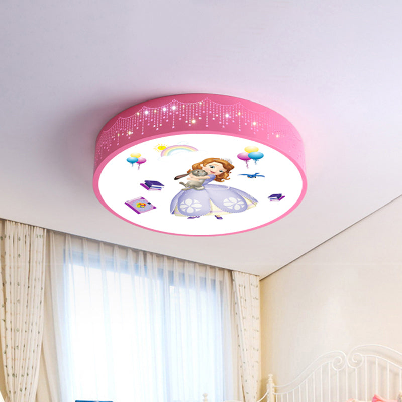 Princess Patterned Drum Ceiling Light Cartoon Acrylic Girl's Room LED Flush Mount Fixture in Pink Clearhalo 'Ceiling Lights' 'Close To Ceiling Lights' 'Close to ceiling' 'Flush mount' Lighting' 816812