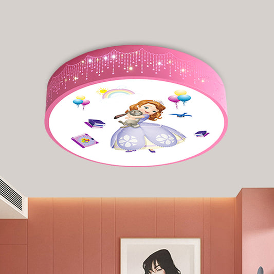 Princess Patterned Drum Ceiling Light Cartoon Acrylic Girl's Room LED Flush Mount Fixture in Pink Clearhalo 'Ceiling Lights' 'Close To Ceiling Lights' 'Close to ceiling' 'Flush mount' Lighting' 816813