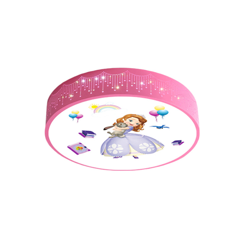 Princess Patterned Drum Ceiling Light Cartoon Acrylic Girl's Room LED Flush Mount Fixture in Pink Clearhalo 'Ceiling Lights' 'Close To Ceiling Lights' 'Close to ceiling' 'Flush mount' Lighting' 816814