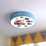 Cartoon Car Patterned Round Ceiling Lamp Iron Boy's Bedroom LED Flushmount Lighting in Blue Clearhalo 'Ceiling Lights' 'Close To Ceiling Lights' 'Close to ceiling' 'Flush mount' Lighting' 816816