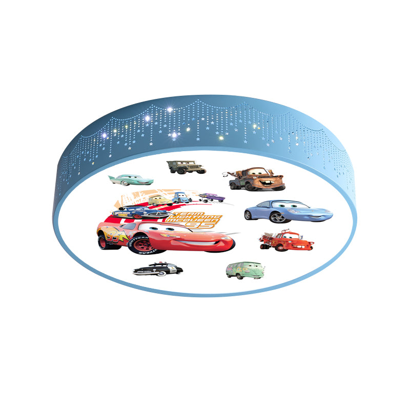 Cartoon Car Patterned Round Ceiling Lamp Iron Boy's Bedroom LED Flushmount Lighting in Blue Clearhalo 'Ceiling Lights' 'Close To Ceiling Lights' 'Close to ceiling' 'Flush mount' Lighting' 816817