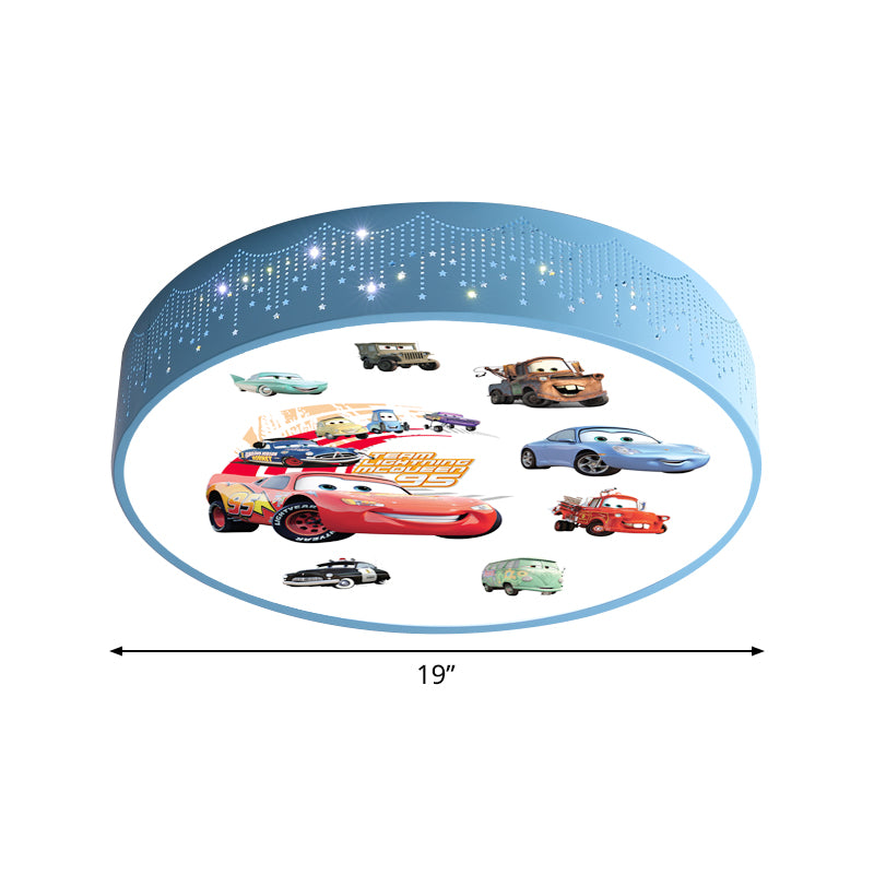 Cartoon Car Patterned Round Ceiling Lamp Iron Boy's Bedroom LED Flushmount Lighting in Blue Clearhalo 'Ceiling Lights' 'Close To Ceiling Lights' 'Close to ceiling' 'Flush mount' Lighting' 816818