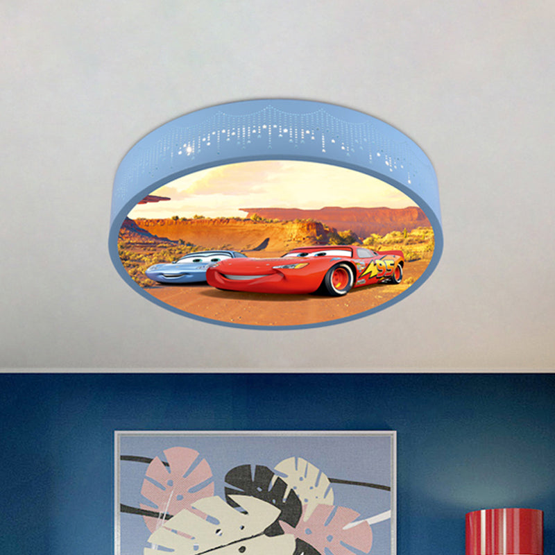 Cartoon Car Patterned Round Ceiling Lamp Iron Boy's Bedroom LED Flushmount Lighting in Blue Blue B Clearhalo 'Ceiling Lights' 'Close To Ceiling Lights' 'Close to ceiling' 'Flush mount' Lighting' 816819