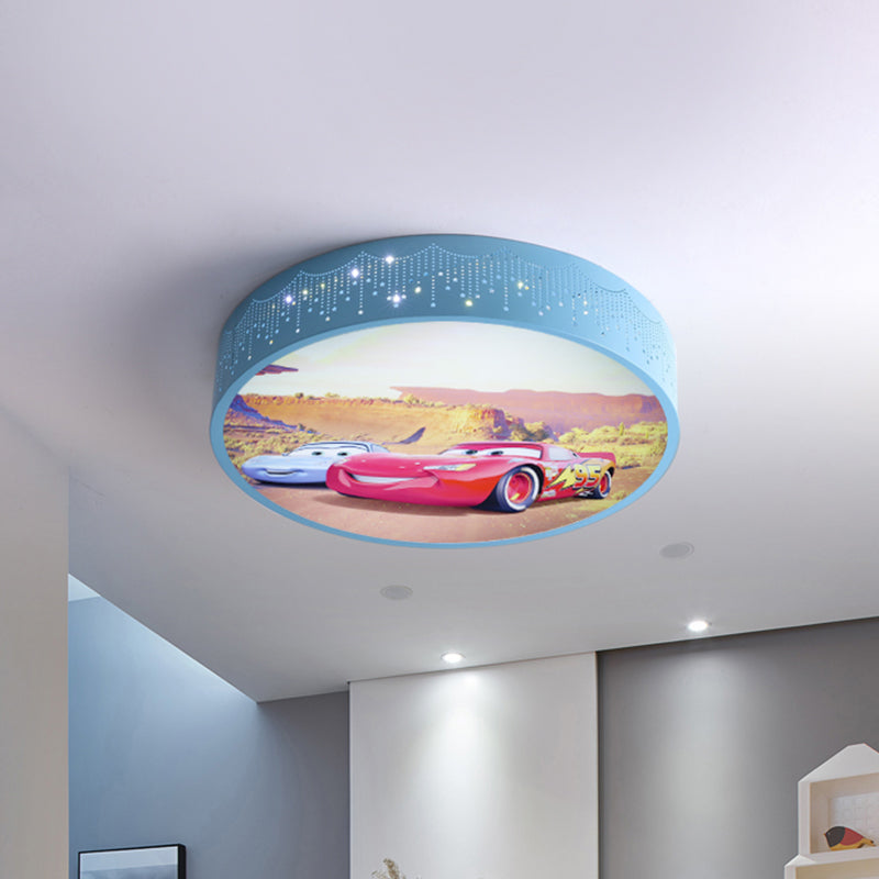 Cartoon Car Patterned Round Ceiling Lamp Iron Boy's Bedroom LED Flushmount Lighting in Blue Clearhalo 'Ceiling Lights' 'Close To Ceiling Lights' 'Close to ceiling' 'Flush mount' Lighting' 816820