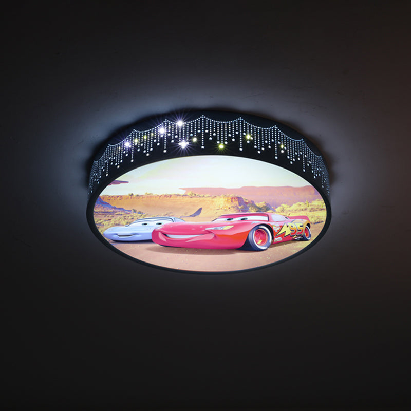 Cartoon Car Patterned Round Ceiling Lamp Iron Boy's Bedroom LED Flushmount Lighting in Blue Clearhalo 'Ceiling Lights' 'Close To Ceiling Lights' 'Close to ceiling' 'Flush mount' Lighting' 816822