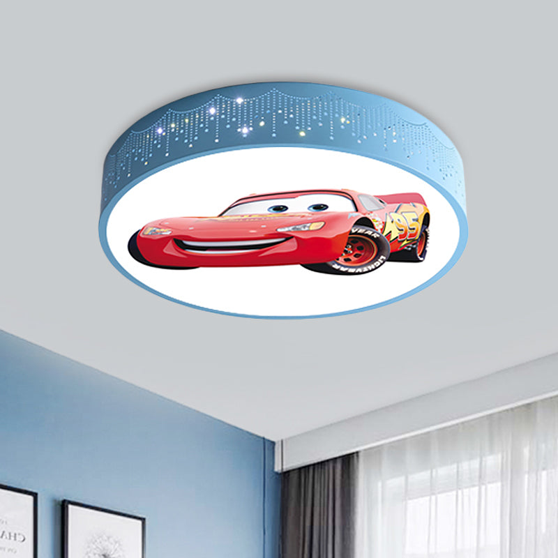 Cartoon Car Patterned Round Ceiling Lamp Iron Boy's Bedroom LED Flushmount Lighting in Blue Blue C Clearhalo 'Ceiling Lights' 'Close To Ceiling Lights' 'Close to ceiling' 'Flush mount' Lighting' 816823