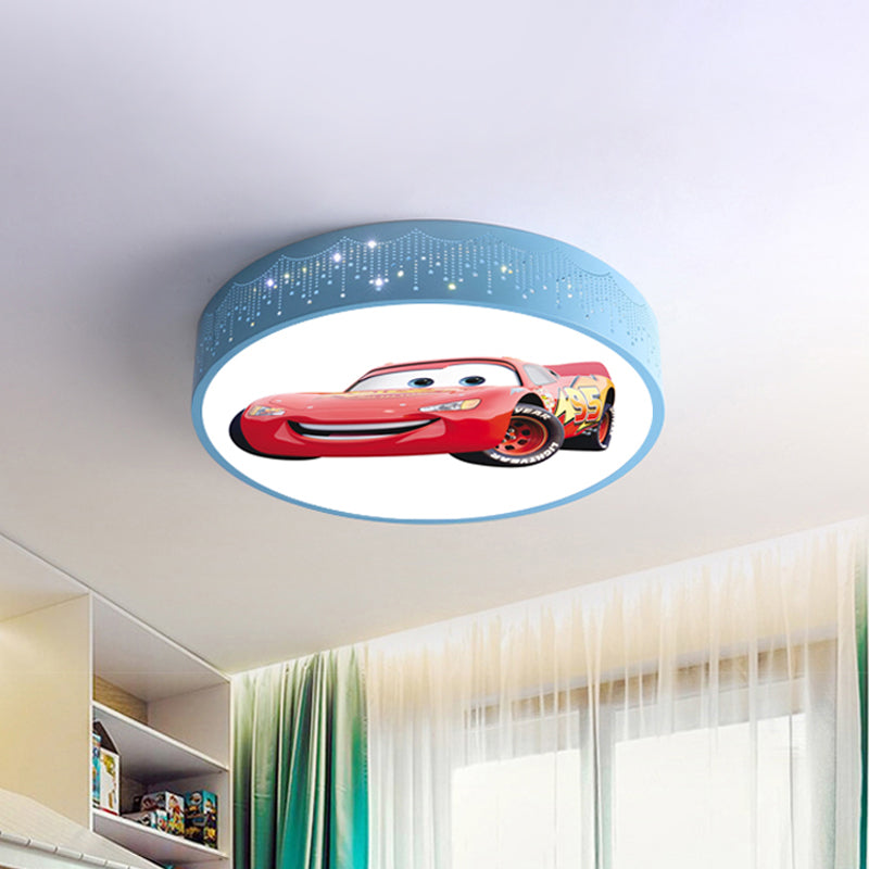 Cartoon Car Patterned Round Ceiling Lamp Iron Boy's Bedroom LED Flushmount Lighting in Blue Clearhalo 'Ceiling Lights' 'Close To Ceiling Lights' 'Close to ceiling' 'Flush mount' Lighting' 816824