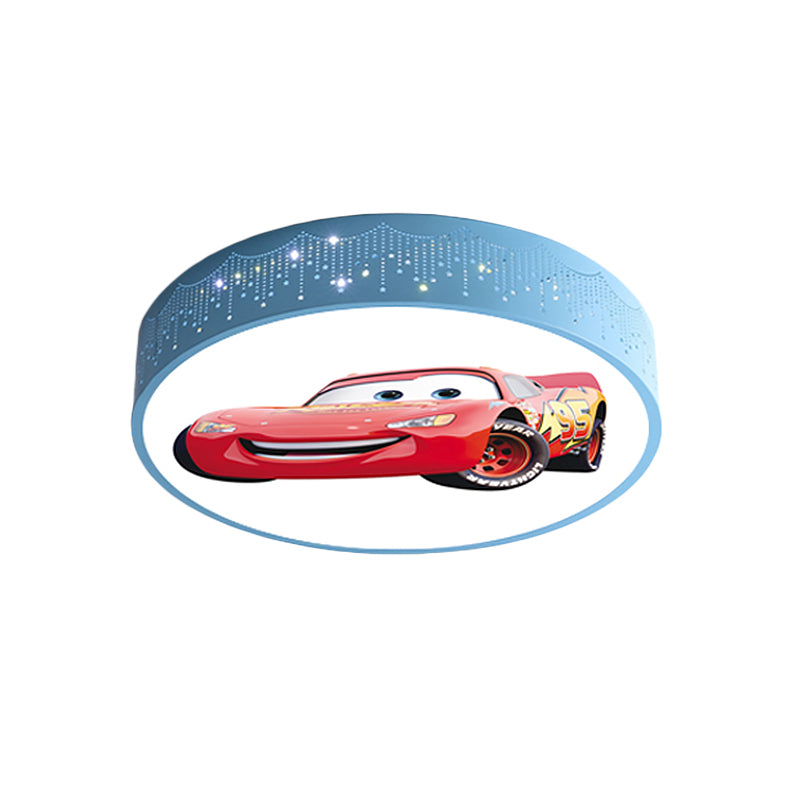 Cartoon Car Patterned Round Ceiling Lamp Iron Boy's Bedroom LED Flushmount Lighting in Blue Clearhalo 'Ceiling Lights' 'Close To Ceiling Lights' 'Close to ceiling' 'Flush mount' Lighting' 816825