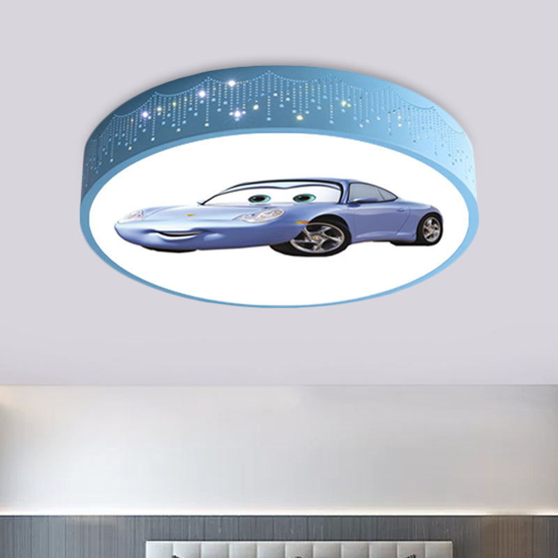 Cartoon Car Patterned Round Ceiling Lamp Iron Boy's Bedroom LED Flushmount Lighting in Blue Blue D Clearhalo 'Ceiling Lights' 'Close To Ceiling Lights' 'Close to ceiling' 'Flush mount' Lighting' 816827