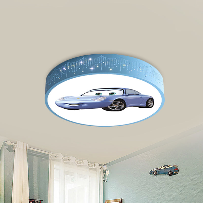 Cartoon Car Patterned Round Ceiling Lamp Iron Boy's Bedroom LED Flushmount Lighting in Blue Clearhalo 'Ceiling Lights' 'Close To Ceiling Lights' 'Close to ceiling' 'Flush mount' Lighting' 816828