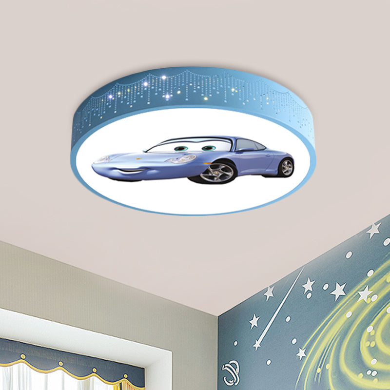 Cartoon Car Patterned Round Ceiling Lamp Iron Boy's Bedroom LED Flushmount Lighting in Blue Clearhalo 'Ceiling Lights' 'Close To Ceiling Lights' 'Close to ceiling' 'Flush mount' Lighting' 816829