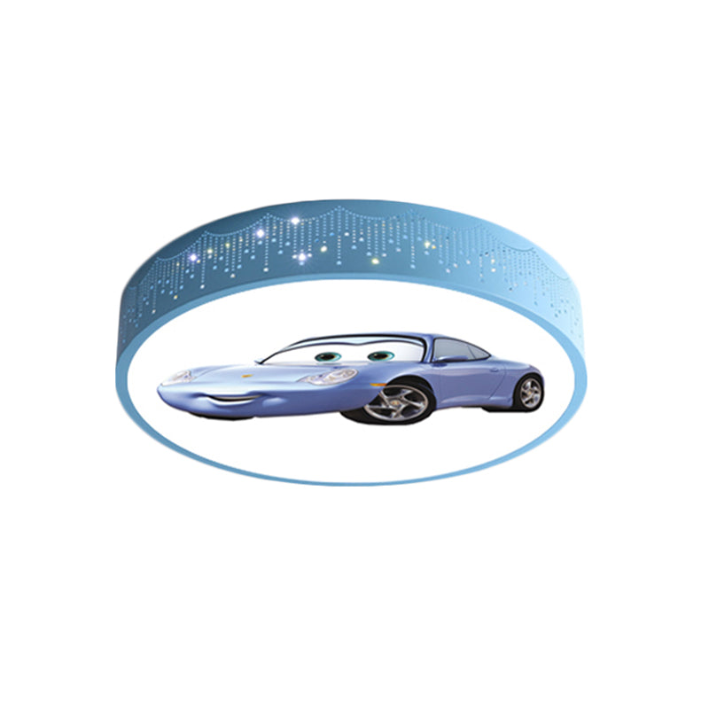 Cartoon Car Patterned Round Ceiling Lamp Iron Boy's Bedroom LED Flushmount Lighting in Blue Clearhalo 'Ceiling Lights' 'Close To Ceiling Lights' 'Close to ceiling' 'Flush mount' Lighting' 816830