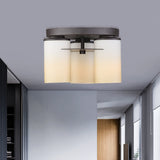 Countryside Cylinder Ceiling Lamp 3 Bulbs White Glass Semi Flush Mount Light Fixture for Bedroom Clearhalo 'Ceiling Lights' 'Close To Ceiling Lights' 'Close to ceiling' 'Glass shade' 'Glass' 'Semi-flushmount' Lighting' 816856