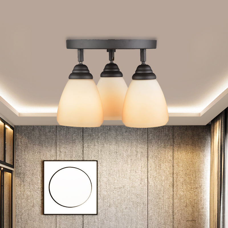 Cone White Glass Ceiling Flush Countryside 3-Light Bedroom Semi Flush Mount Light Fixture Clearhalo 'Ceiling Lights' 'Close To Ceiling Lights' 'Close to ceiling' 'Glass shade' 'Glass' 'Semi-flushmount' Lighting' 816860