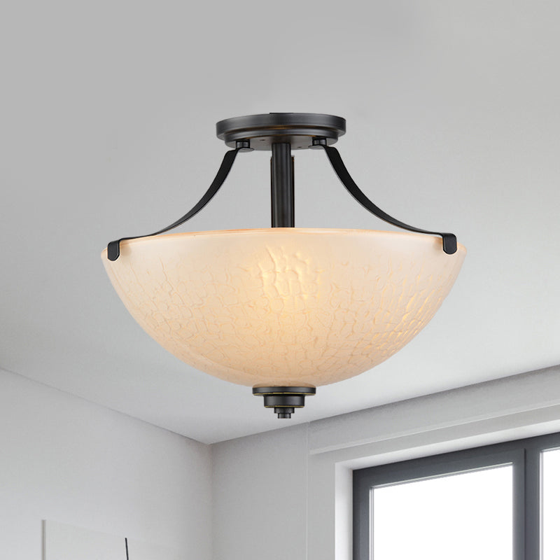Rural Dome Semi Flush Mount 2-Head Frosted Glass Ceiling Light Fixture in Black for Kitchen Black Clearhalo 'Ceiling Lights' 'Close To Ceiling Lights' 'Close to ceiling' 'Glass shade' 'Glass' 'Semi-flushmount' Lighting' 816867