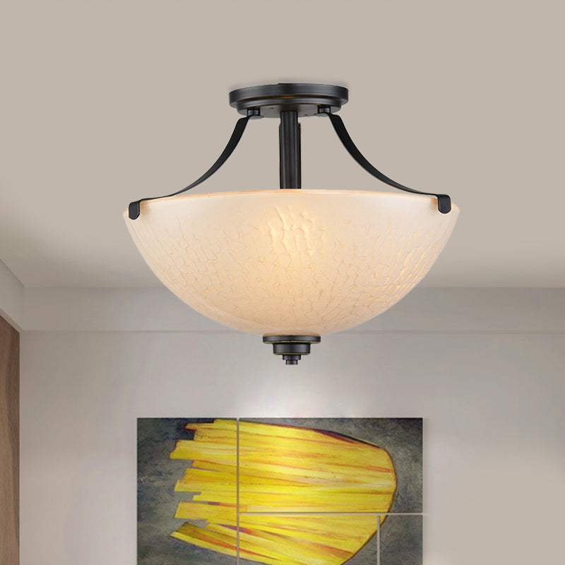 Rural Dome Semi Flush Mount 2-Head Frosted Glass Ceiling Light Fixture in Black for Kitchen Clearhalo 'Ceiling Lights' 'Close To Ceiling Lights' 'Close to ceiling' 'Glass shade' 'Glass' 'Semi-flushmount' Lighting' 816868