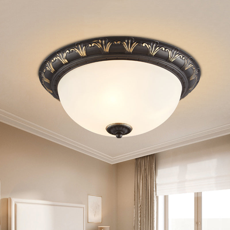 Black 2/3 Heads Ceiling Flush Countryside White Glass Dome Flush Mount Light Fixture for Bedroom, 12"/15.5" W White Clearhalo 'Ceiling Lights' 'Close To Ceiling Lights' 'Close to ceiling' 'Flush mount' Lighting' 816875