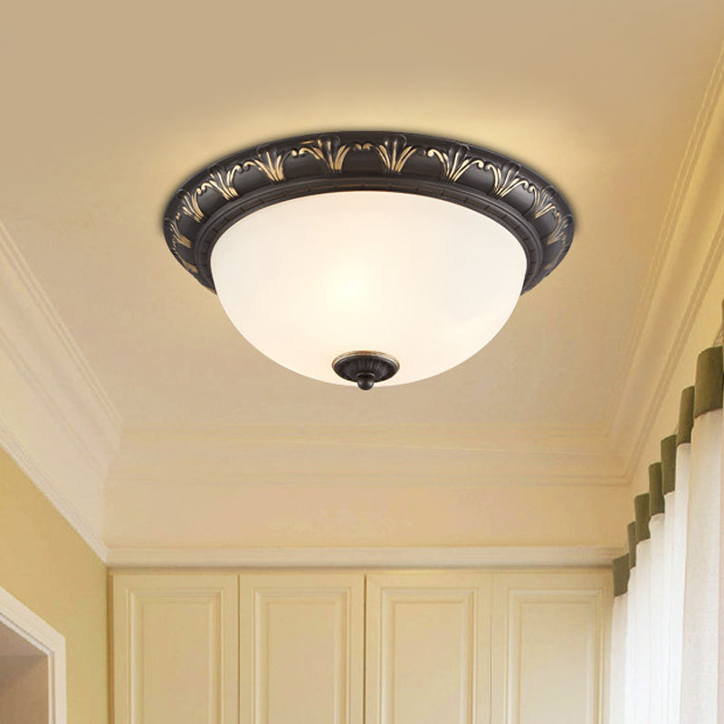 Black 2/3 Heads Ceiling Flush Countryside White Glass Dome Flush Mount Light Fixture for Bedroom, 12"/15.5" W Clearhalo 'Ceiling Lights' 'Close To Ceiling Lights' 'Close to ceiling' 'Flush mount' Lighting' 816876