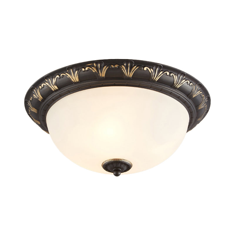 Black 2/3 Heads Ceiling Flush Countryside White Glass Dome Flush Mount Light Fixture for Bedroom, 12"/15.5" W Clearhalo 'Ceiling Lights' 'Close To Ceiling Lights' 'Close to ceiling' 'Flush mount' Lighting' 816877