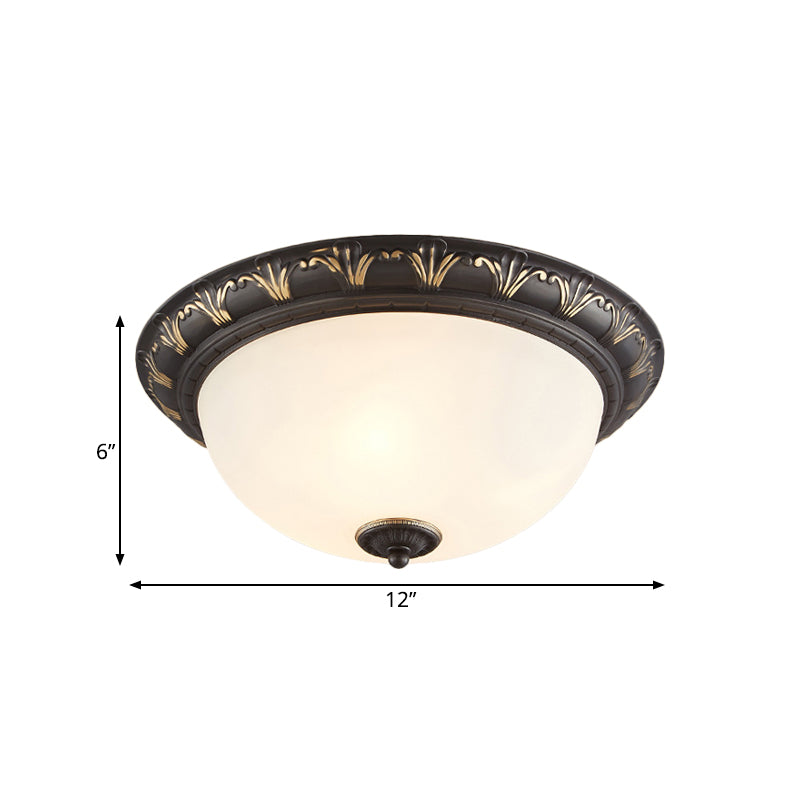 Black 2/3 Heads Ceiling Flush Countryside White Glass Dome Flush Mount Light Fixture for Bedroom, 12"/15.5" W Clearhalo 'Ceiling Lights' 'Close To Ceiling Lights' 'Close to ceiling' 'Flush mount' Lighting' 816878