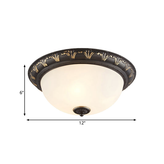 Black 2/3 Heads Ceiling Flush Countryside White Glass Dome Flush Mount Light Fixture for Bedroom, 12"/15.5" W Clearhalo 'Ceiling Lights' 'Close To Ceiling Lights' 'Close to ceiling' 'Flush mount' Lighting' 816878