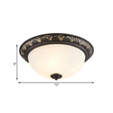 Black 2/3 Heads Ceiling Flush Countryside White Glass Dome Flush Mount Light Fixture for Bedroom, 12"/15.5" W Clearhalo 'Ceiling Lights' 'Close To Ceiling Lights' 'Close to ceiling' 'Flush mount' Lighting' 816878