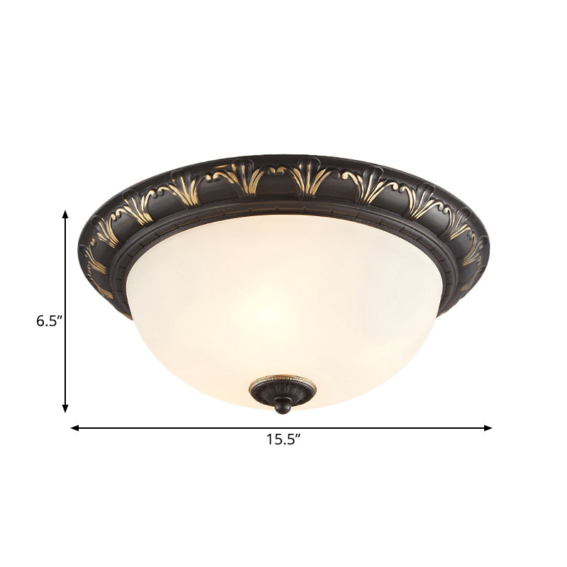 Black 2/3 Heads Ceiling Flush Countryside White Glass Dome Flush Mount Light Fixture for Bedroom, 12"/15.5" W Clearhalo 'Ceiling Lights' 'Close To Ceiling Lights' 'Close to ceiling' 'Flush mount' Lighting' 816879