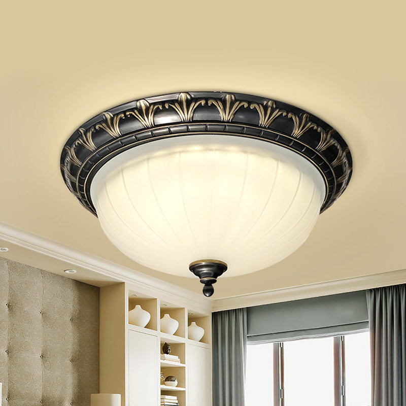 Dome Living Room Ceiling Light Rural White Glass LED Black Flush Mount Lighting Fixture White Clearhalo 'Ceiling Lights' 'Close To Ceiling Lights' 'Close to ceiling' 'Flush mount' Lighting' 816880