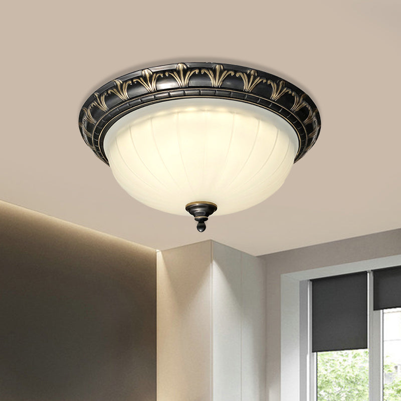 Dome Living Room Ceiling Light Rural White Glass LED Black Flush Mount Lighting Fixture Clearhalo 'Ceiling Lights' 'Close To Ceiling Lights' 'Close to ceiling' 'Flush mount' Lighting' 816881