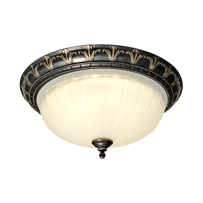 Dome Living Room Ceiling Light Rural White Glass LED Black Flush Mount Lighting Fixture Clearhalo 'Ceiling Lights' 'Close To Ceiling Lights' 'Close to ceiling' 'Flush mount' Lighting' 816882