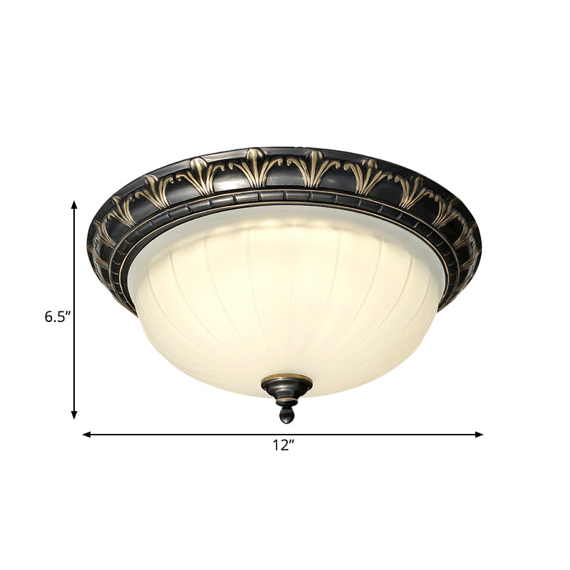 Dome Living Room Ceiling Light Rural White Glass LED Black Flush Mount Lighting Fixture Clearhalo 'Ceiling Lights' 'Close To Ceiling Lights' 'Close to ceiling' 'Flush mount' Lighting' 816883