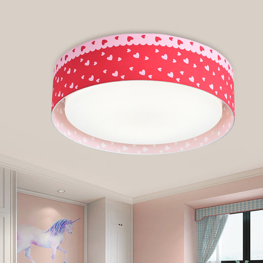 Kids Loving Heart Pattern Drum Flushmount Acrylic Children Bedroom LED Ceiling Flush Light in Red Red Clearhalo 'Ceiling Lights' 'Close To Ceiling Lights' 'Close to ceiling' 'Flush mount' Lighting' 816918