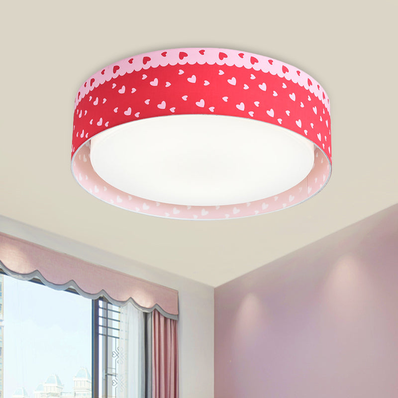 Kids Loving Heart Pattern Drum Flushmount Acrylic Children Bedroom LED Ceiling Flush Light in Red Clearhalo 'Ceiling Lights' 'Close To Ceiling Lights' 'Close to ceiling' 'Flush mount' Lighting' 816919