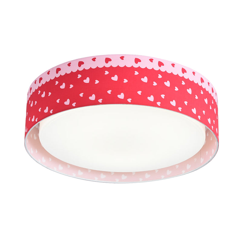 Kids Loving Heart Pattern Drum Flushmount Acrylic Children Bedroom LED Ceiling Flush Light in Red Clearhalo 'Ceiling Lights' 'Close To Ceiling Lights' 'Close to ceiling' 'Flush mount' Lighting' 816920