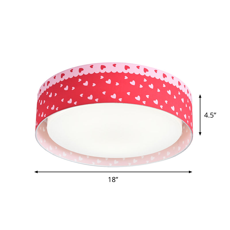 Kids Loving Heart Pattern Drum Flushmount Acrylic Children Bedroom LED Ceiling Flush Light in Red Clearhalo 'Ceiling Lights' 'Close To Ceiling Lights' 'Close to ceiling' 'Flush mount' Lighting' 816921