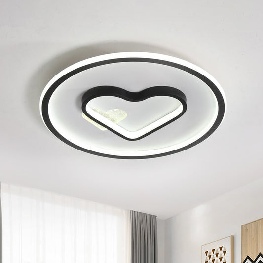 Kid LED Flush Mount Lamp Pink/Blue/Black Circle and Loving Heart Ceiling Fixture with Acrylic Shade Black Clearhalo 'Ceiling Lights' 'Close To Ceiling Lights' 'Close to ceiling' 'Flush mount' Lighting' 816938