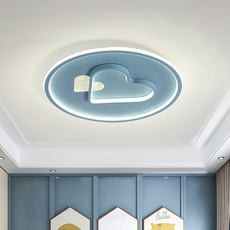 Kid LED Flush Mount Lamp Pink/Blue/Black Circle and Loving Heart Ceiling Fixture with Acrylic Shade Blue Clearhalo 'Ceiling Lights' 'Close To Ceiling Lights' 'Close to ceiling' 'Flush mount' Lighting' 816942