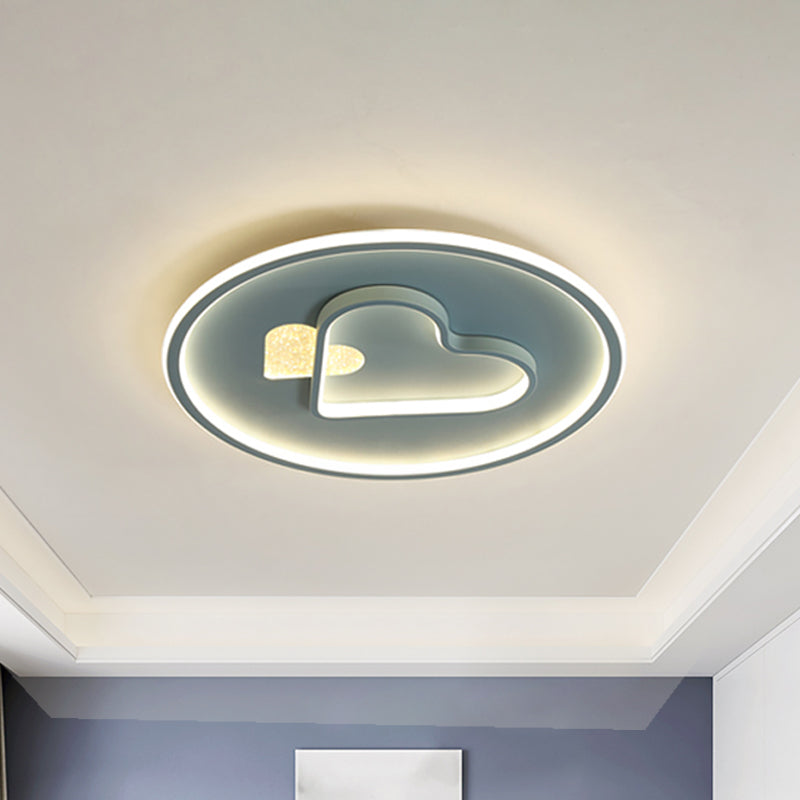 Kid LED Flush Mount Lamp Pink/Blue/Black Circle and Loving Heart Ceiling Fixture with Acrylic Shade Clearhalo 'Ceiling Lights' 'Close To Ceiling Lights' 'Close to ceiling' 'Flush mount' Lighting' 816943