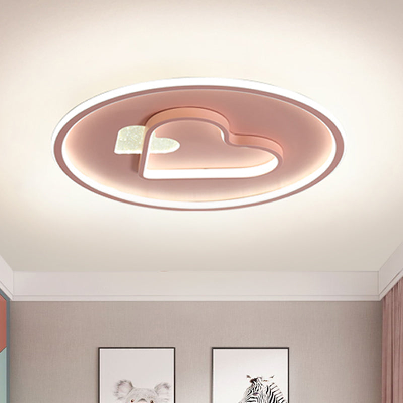 Kid LED Flush Mount Lamp Pink/Blue/Black Circle and Loving Heart Ceiling Fixture with Acrylic Shade Pink Clearhalo 'Ceiling Lights' 'Close To Ceiling Lights' 'Close to ceiling' 'Flush mount' Lighting' 816946