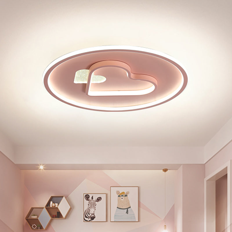 Kid LED Flush Mount Lamp Pink/Blue/Black Circle and Loving Heart Ceiling Fixture with Acrylic Shade Clearhalo 'Ceiling Lights' 'Close To Ceiling Lights' 'Close to ceiling' 'Flush mount' Lighting' 816947