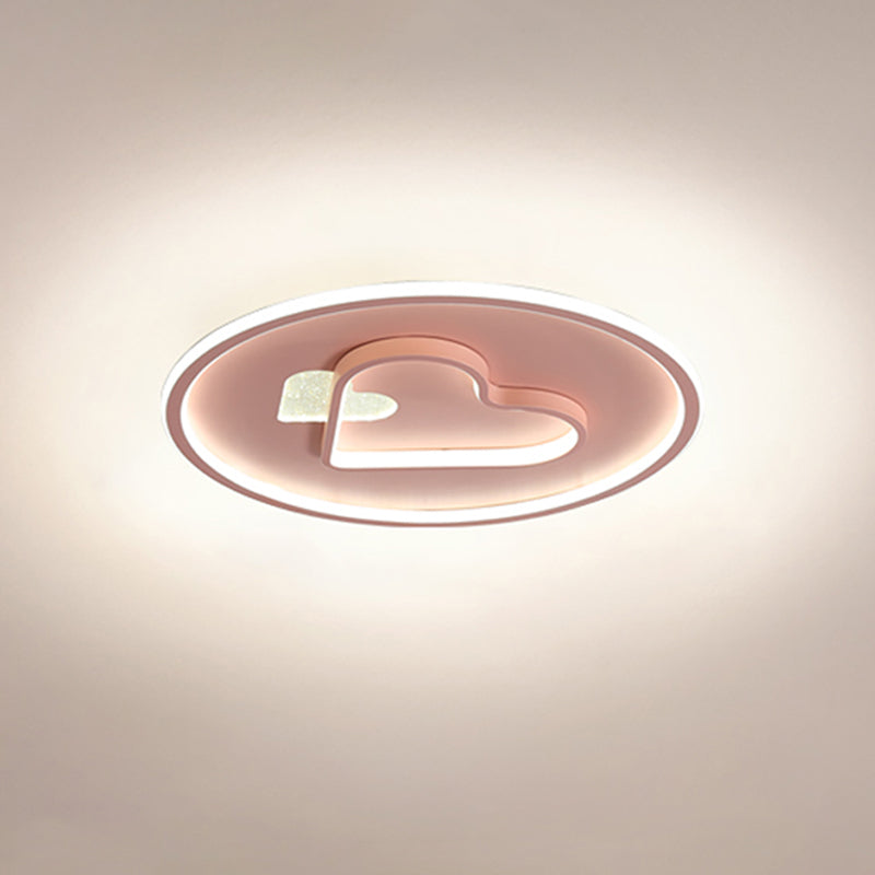 Kid LED Flush Mount Lamp Pink/Blue/Black Circle and Loving Heart Ceiling Fixture with Acrylic Shade Clearhalo 'Ceiling Lights' 'Close To Ceiling Lights' 'Close to ceiling' 'Flush mount' Lighting' 816949