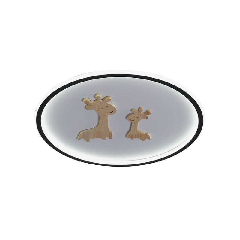 Deer Pattern Oval Flush Mounted Light Kids Acrylic Blue/Pink/Black LED Close to Ceiling Lamp for Bedroom Clearhalo 'Ceiling Lights' 'Close To Ceiling Lights' 'Close to ceiling' 'Flush mount' Lighting' 816951