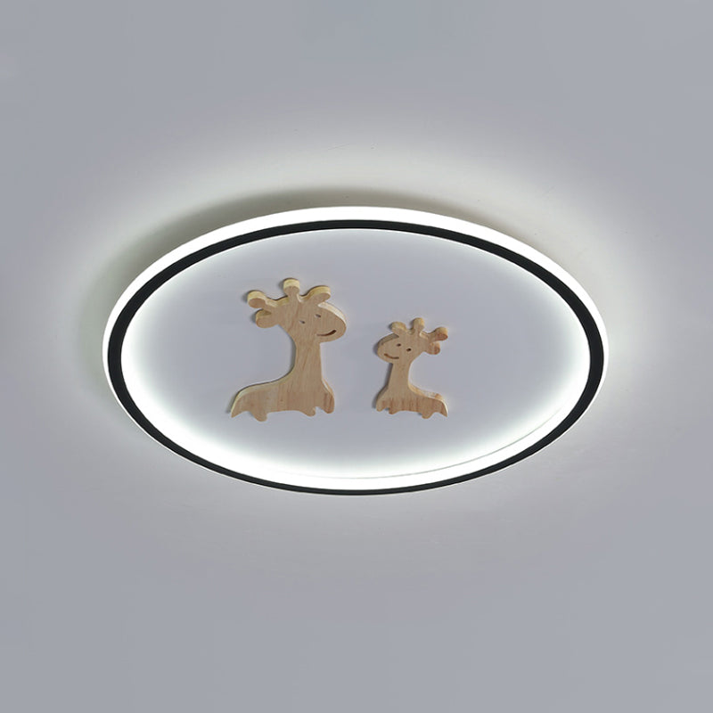 Deer Pattern Oval Flush Mounted Light Kids Acrylic Blue/Pink/Black LED Close to Ceiling Lamp for Bedroom Clearhalo 'Ceiling Lights' 'Close To Ceiling Lights' 'Close to ceiling' 'Flush mount' Lighting' 816952